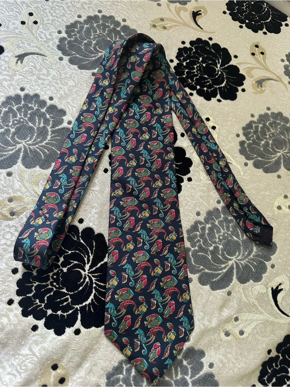 Christian Dior Monsieur Vintage Silk Tie Marine Sea Life Fish Seahorse Lobster